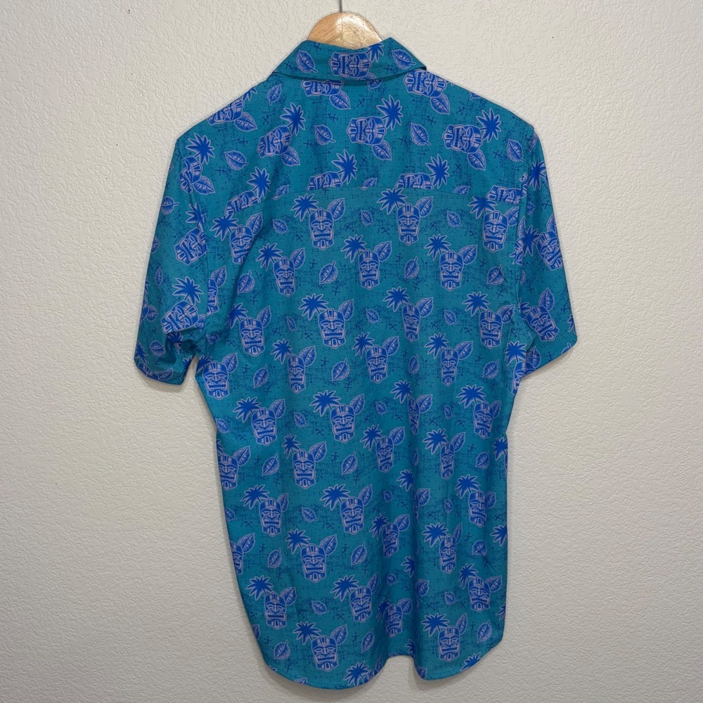 Dixxon Flannel Co Tiki Totem Teal Blue Tropical Short Sleeve Button Up Shirt M - Picture 5 of 6
